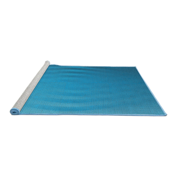 Serging Thickness of Machine Washable Transitional Bright Turquoise Blue Rug, wshpat1538