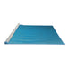 Serging Thickness of Machine Washable Transitional Bright Turquoise Blue Rug, wshpat1538