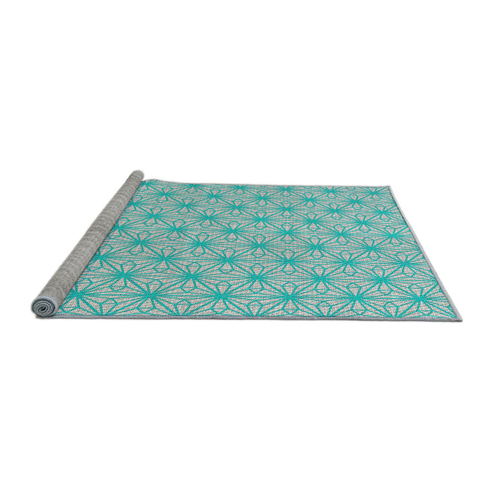 Serging Thickness of Machine Washable Transitional Blue Rug, wshpat1544