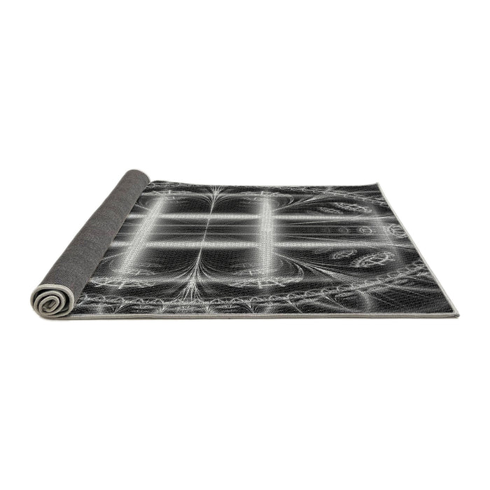 Thickness of Patterned Charcoal Black Novelty Rug, pat1548