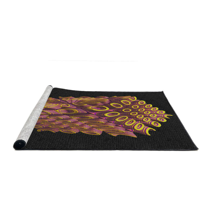 Serging Thickness of Machine Washable Transitional Brown Rug, wshpat1550