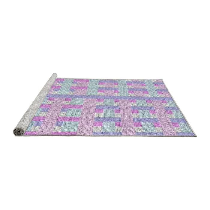 Serging Thickness of Machine Washable Transitional Lavender Blue Rug, wshpat1555
