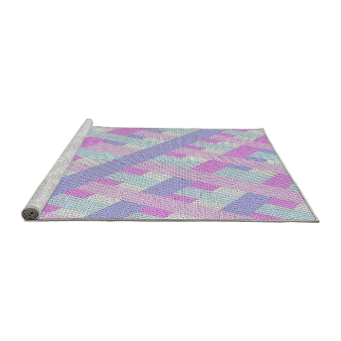 Serging Thickness of Machine Washable Transitional Lavender Blue Rug, wshpat1556