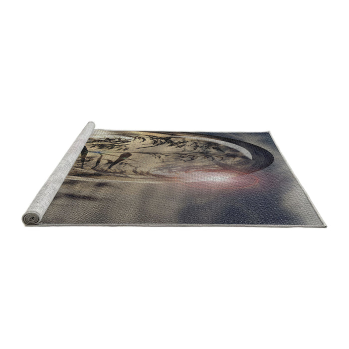 Serging Thickness of Machine Washable Transitional Charcoal Black Rug, wshpat1563