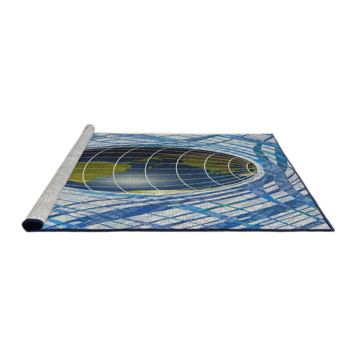 Serging Thickness of Machine Washable Transitional Blue Rug, wshpat1568