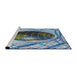 Serging Thickness of Machine Washable Transitional Blue Rug, wshpat1568