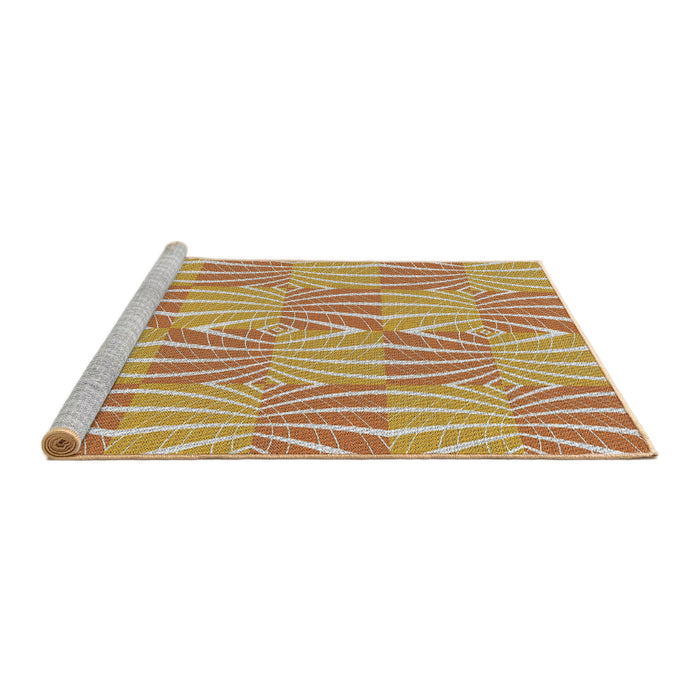 Serging Thickness of Machine Washable Transitional Brown Gold Rug, wshpat1572