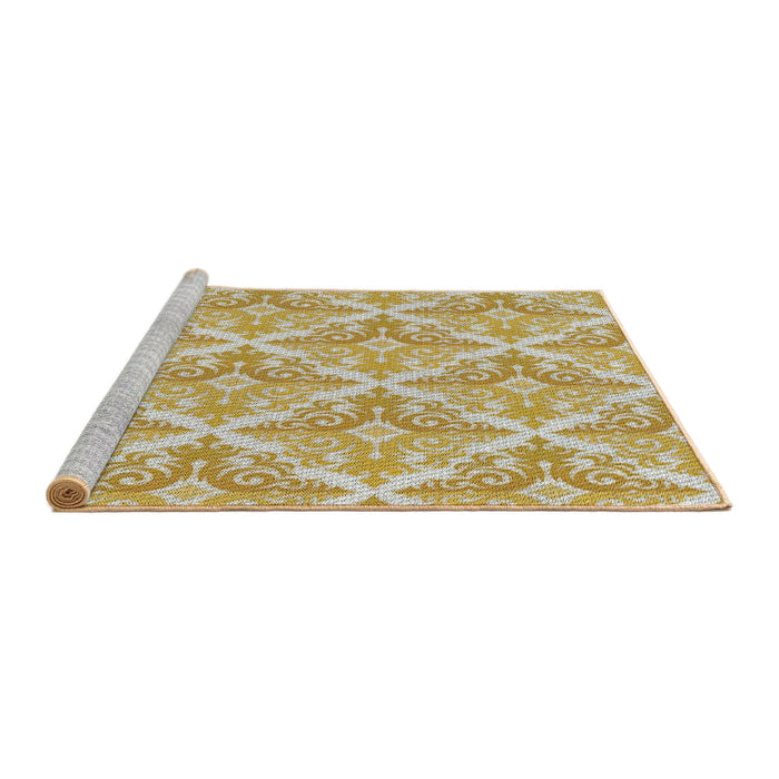 Serging Thickness of Machine Washable Transitional Khaki Gold Rug, wshpat1573