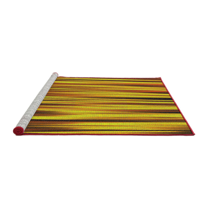 Serging Thickness of Patterned Saffron Red Abstract Machine Washable Rug, wshpat1578