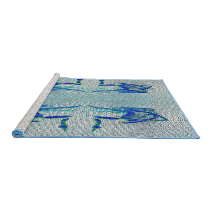 Serging Thickness of Machine Washable Transitional Steel Blue Rug, wshpat158