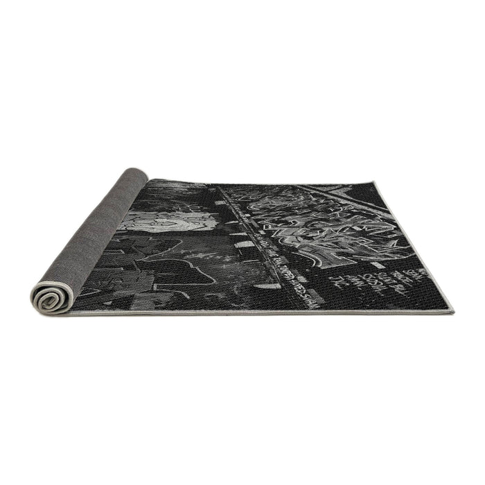 Thickness of Patterned Black Novelty Rug, pat1595