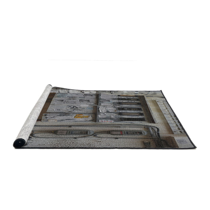 Serging Thickness of Machine Washable Transitional Dark Gray Rug, wshpat1596