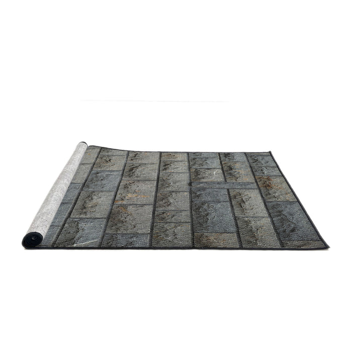 Serging Thickness of Machine Washable Transitional Dark Gray Rug, wshpat1597