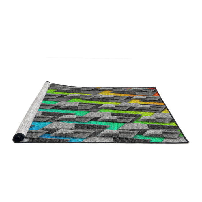 Serging Thickness of Machine Washable Transitional Dark Sea Green Rug, wshpat16