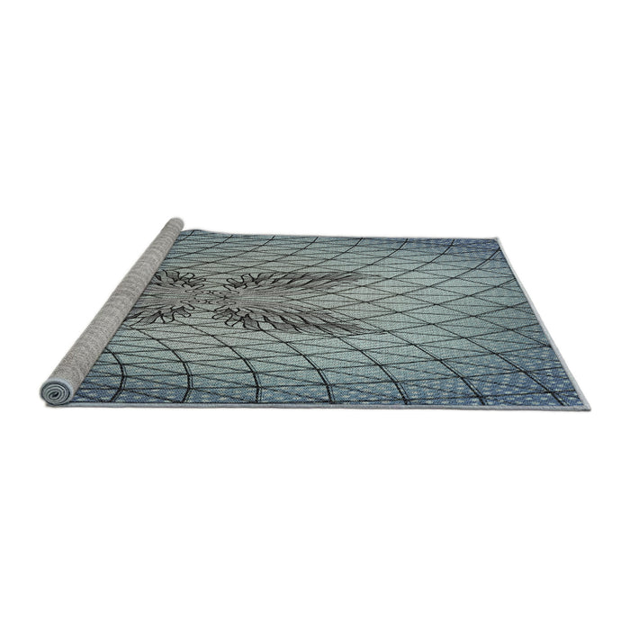 Serging Thickness of Machine Washable Transitional Light Steel Blue Rug, wshpat1601