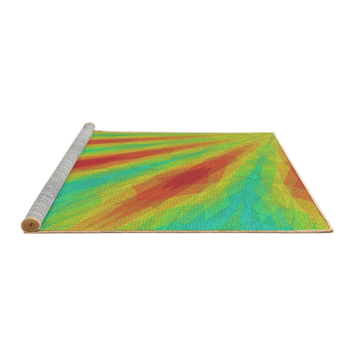 Serging Thickness of Patterned Green Abstract Machine Washable Rug, wshpat1602