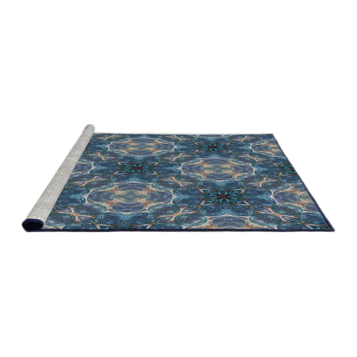 Serging Thickness of Machine Washable Transitional Dark Blue Grey Blue Rug, wshpat1611