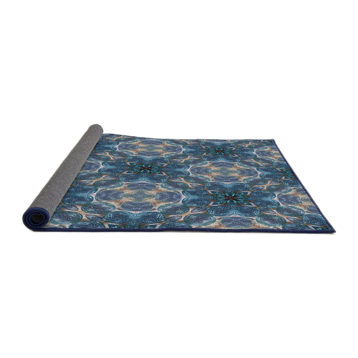 Thickness of Patterned Dark Blue Grey Blue Novelty Rug, pat1611