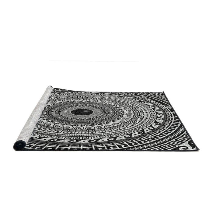 Serging Thickness of Patterned Mid Gray Abstract Machine Washable Rug, wshpat1615