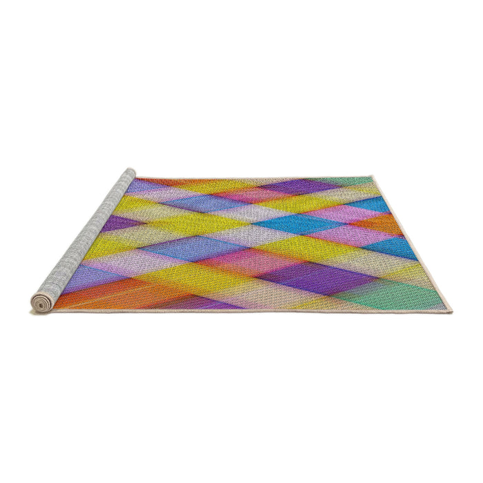Serging Thickness of Patterned Raspberry Purple Abstract Machine Washable Rug, wshpat1617