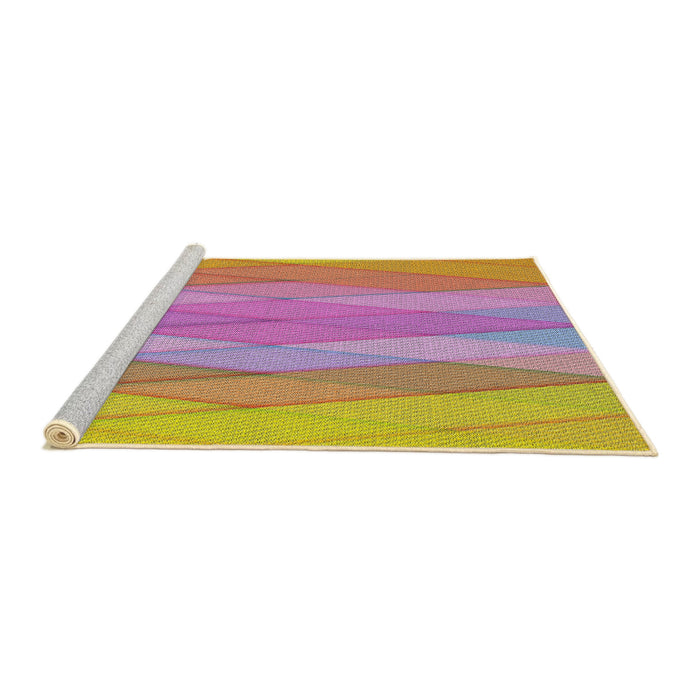 Serging Thickness of Patterned Dark Pink Abstract Machine Washable Rug, wshpat1618