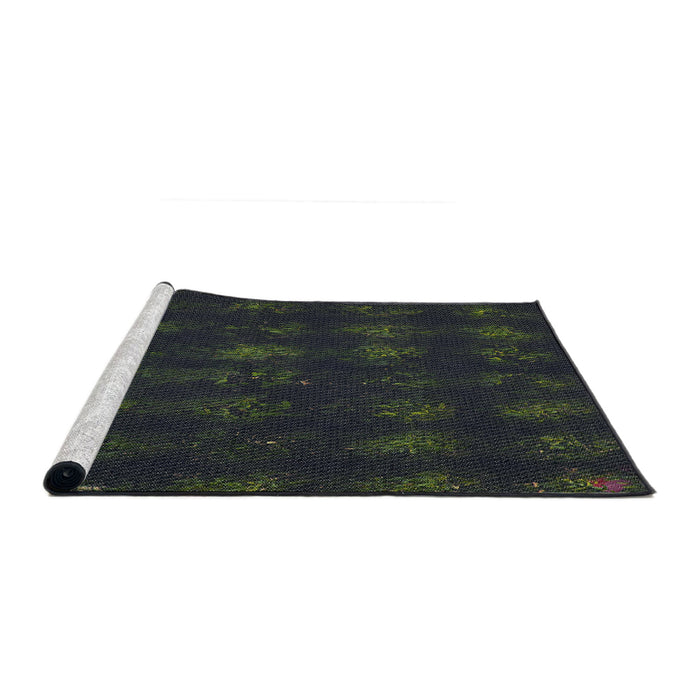 Serging Thickness of Patterned Black Abstract Machine Washable Rug, wshpat1629