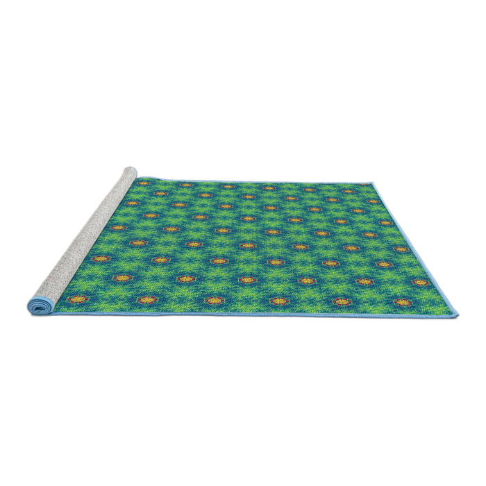Serging Thickness of Machine Washable Transitional Teal Green Rug, wshpat1635