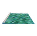 Serging Thickness of Machine Washable Transitional Turquoise Green Rug, wshpat1645