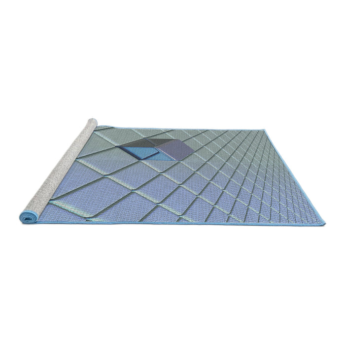 Serging Thickness of Patterned Steel Blue Abstract Machine Washable Rug, wshpat1655