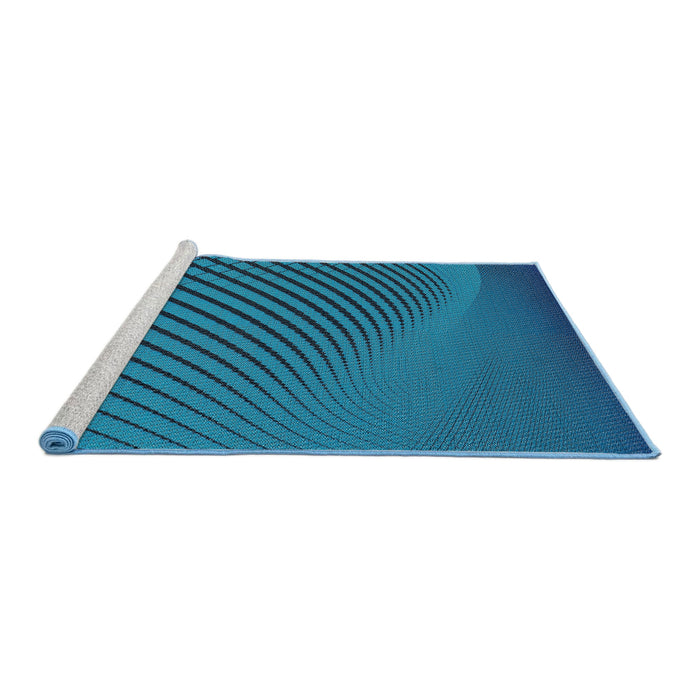 Serging Thickness of Patterned Blue Abstract Machine Washable Rug, wshpat1657