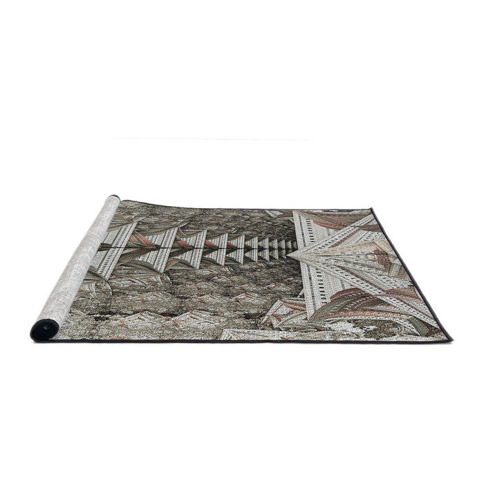 Serging Thickness of Machine Washable Transitional Western Charcoal Gray Rug, wshpat1661