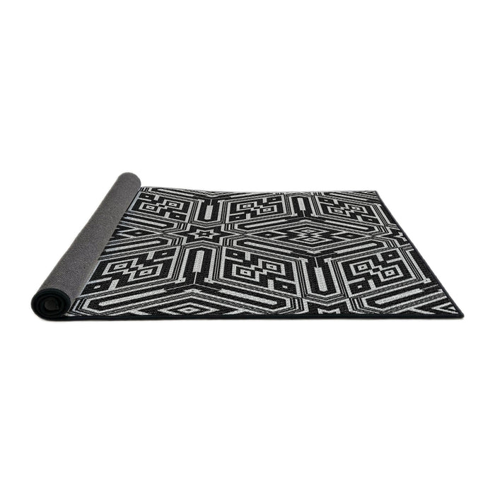 Thickness of Patterned Black Novelty Rug, pat1665