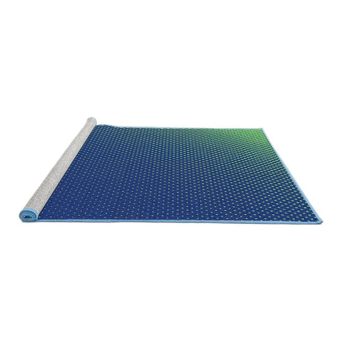 Serging Thickness of Patterned Cobalt Blue Abstract Machine Washable Rug, wshpat1683