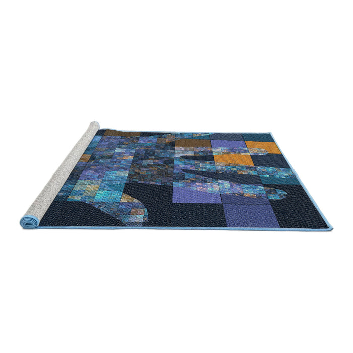 Serging Thickness of Machine Washable Transitional Deep-Sea Blue Rug, wshpat1685