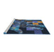 Serging Thickness of Machine Washable Transitional Deep-Sea Blue Rug, wshpat1685