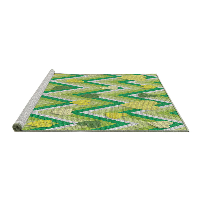 Serging Thickness of Machine Washable Transitional Green Rug, wshpat1688