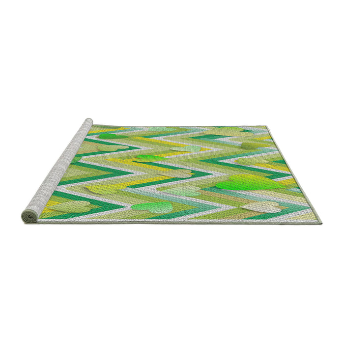 Serging Thickness of Machine Washable Transitional Green Rug, wshpat1689