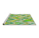 Serging Thickness of Machine Washable Transitional Green Rug, wshpat1689