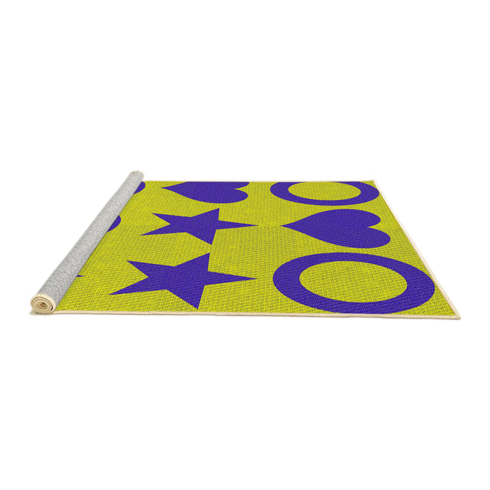 Serging Thickness of Machine Washable Transitional Yellow Rug, wshpat1690