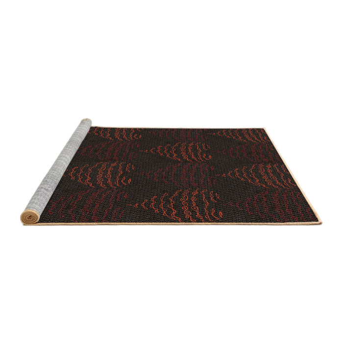 Serging Thickness of Patterned Black Brown Abstract Machine Washable Rug, wshpat1697
