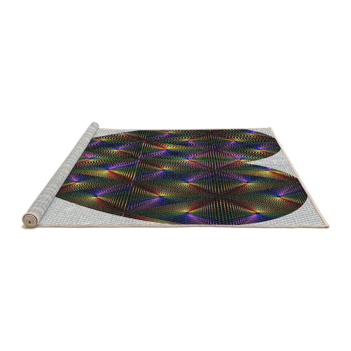 Serging Thickness of Patterned Charcoal Black Abstract Machine Washable Rug, wshpat1698