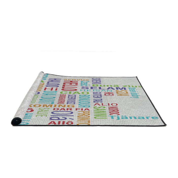 Serging Thickness of Machine Washable Transitional Water Blue Rug, wshpat1705