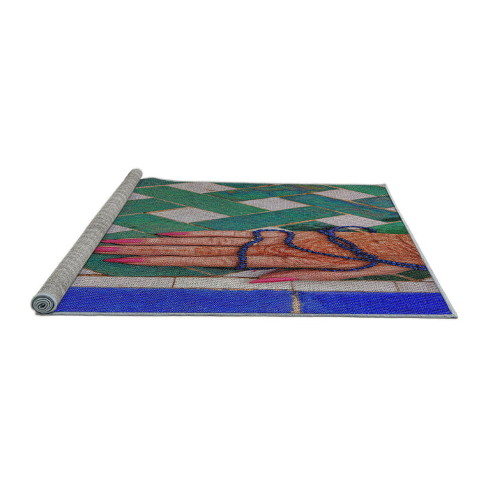 Serging Thickness of Machine Washable Transitional Plum Purple Rug, wshpat1706