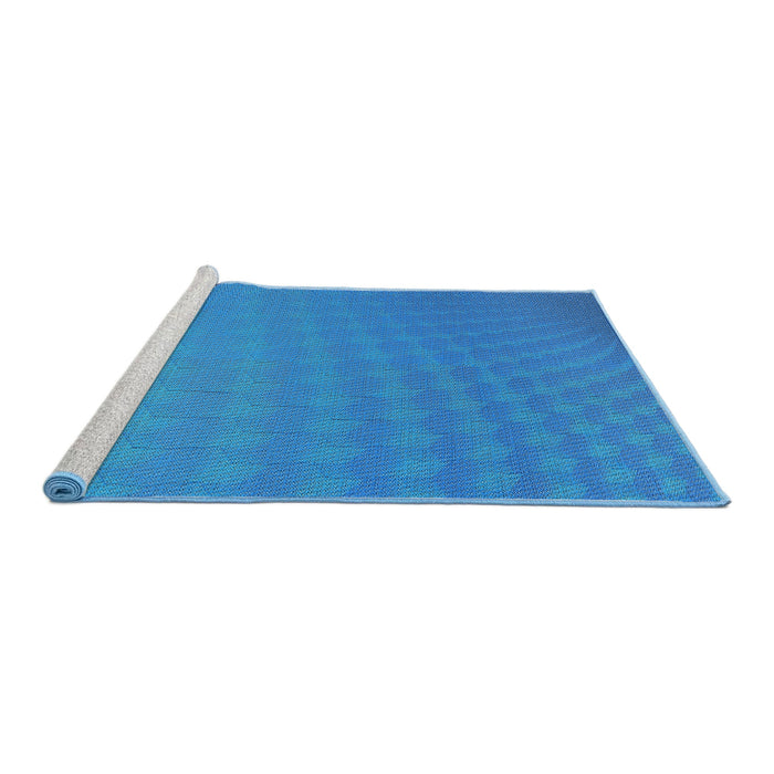 Serging Thickness of Machine Washable Transitional Bright Turquoise Blue Rug, wshpat1707