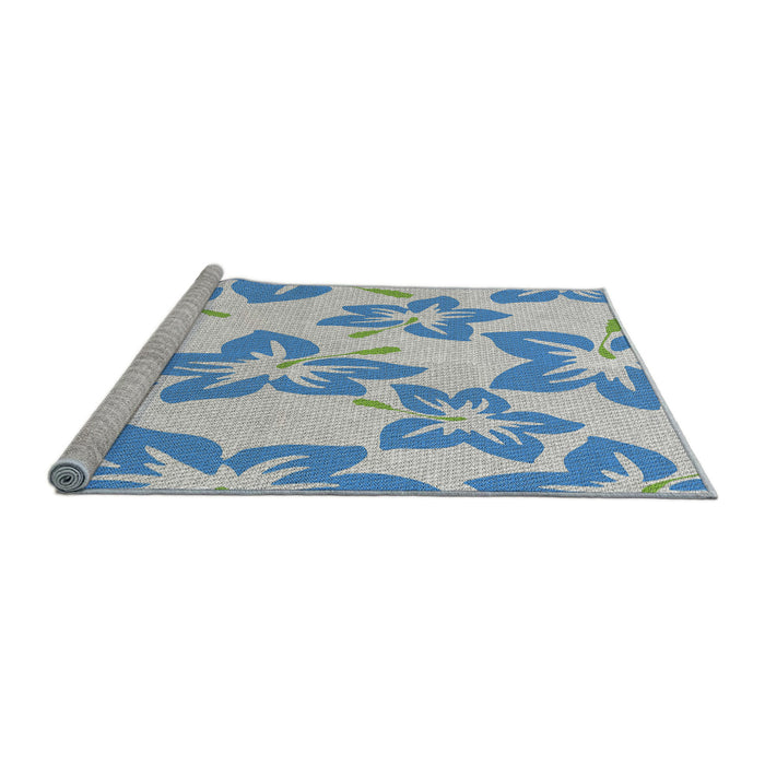 Serging Thickness of Machine Washable Transitional Pale Blue Lily Blue Rug, wshpat1727