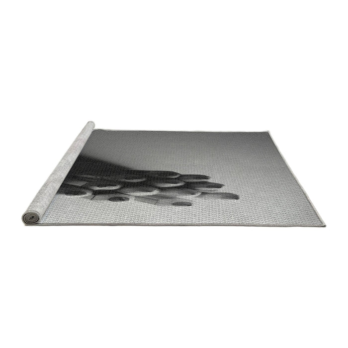 Serging Thickness of Machine Washable Transitional Silver Gray Rug, wshpat1728