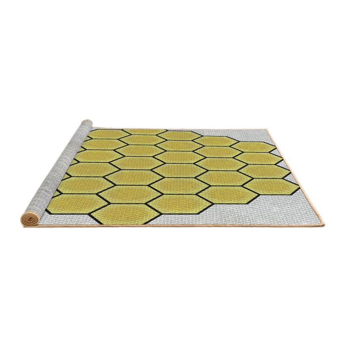 Serging Thickness of Machine Washable Transitional Mustard Yellow Rug, wshpat1730