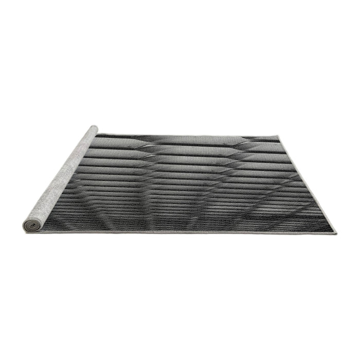 Serging Thickness of Machine Washable Transitional Charcoal Black Rug, wshpat1731