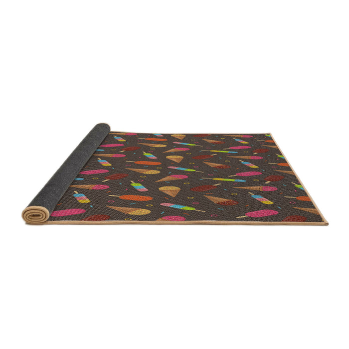 Thickness of Patterned Dark Almond Brown Novelty Rug, pat1742