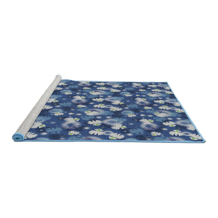 Serging Thickness of Machine Washable Transitional Blueberry Blue Rug, wshpat1743